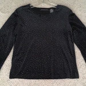 IMPRESSIONS Long Sleeve Petite Top Black Silver Medium